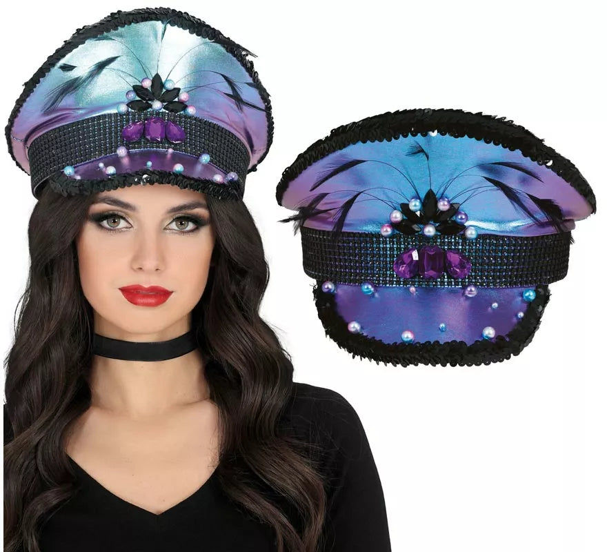 Translation missing: fr.Gorra de Policía morada con Plumas adultos