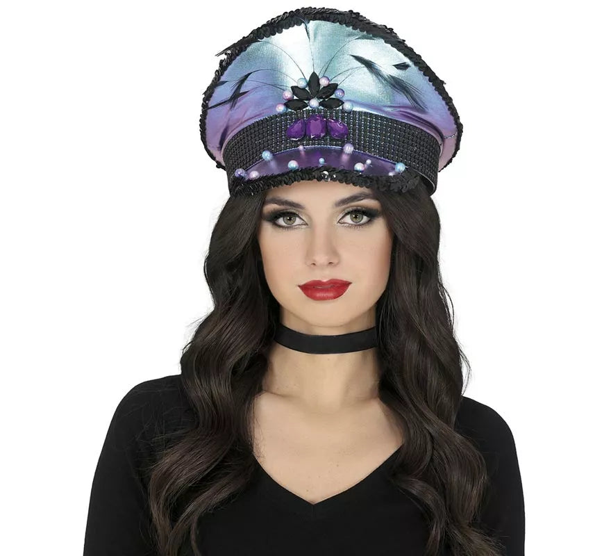 Translation missing: fr.Gorra de Policía morada con Plumas adultos
