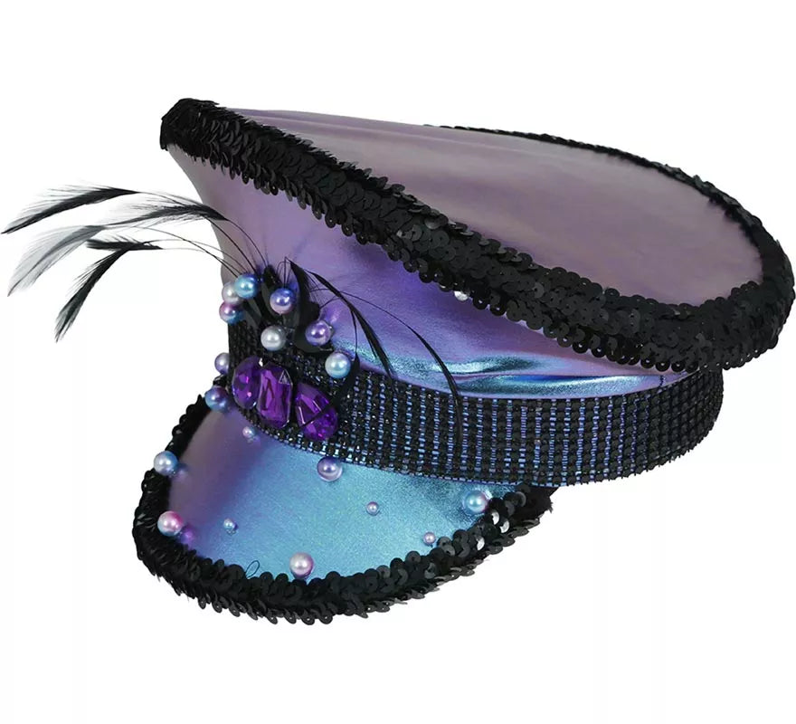 Translation missing: fr.Gorra de Policía morada con Plumas adultos