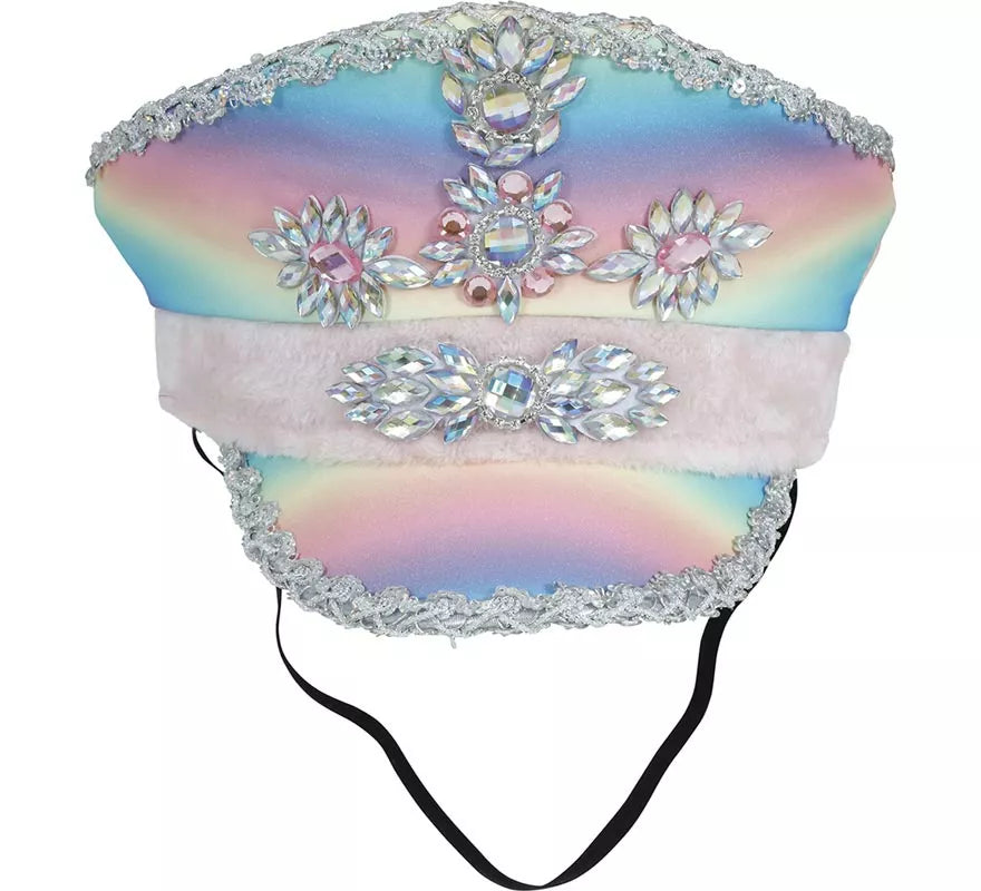 Gorra de Policía multicolor con Cinta rosa adultos