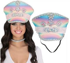 Casquette de police multicolore avec ruban rose pour adultes