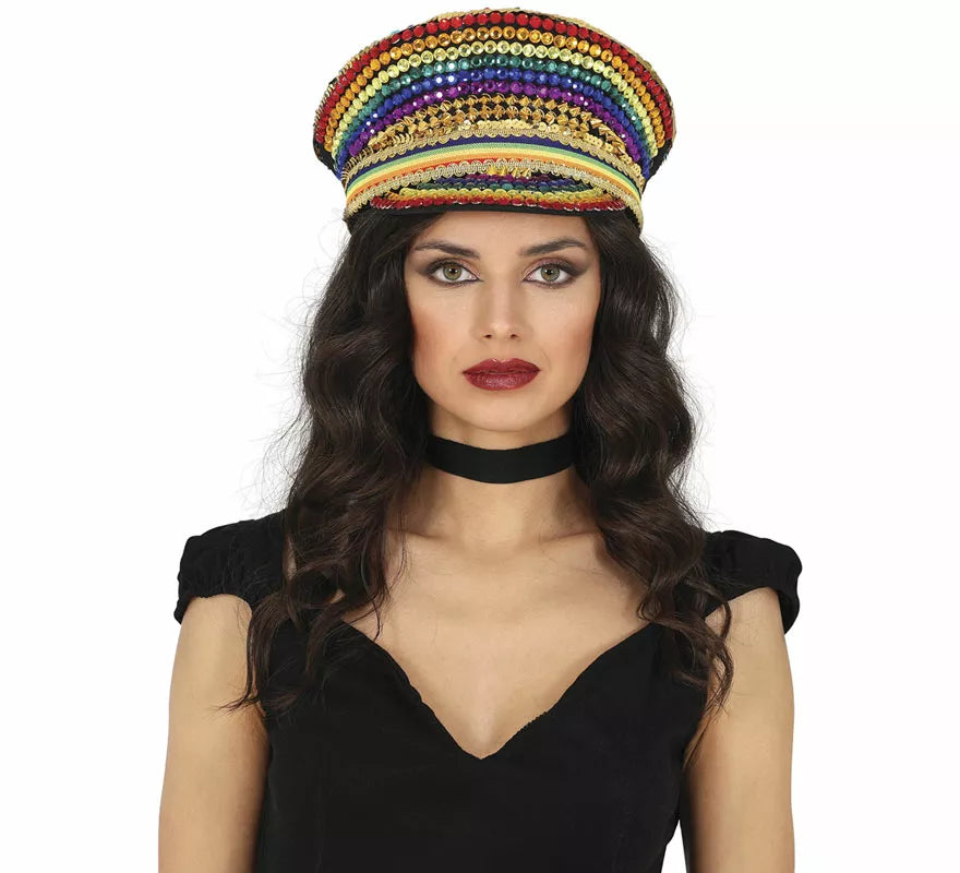 Translation missing: fr.Gorra de Policía multicolor con pedrería adulto