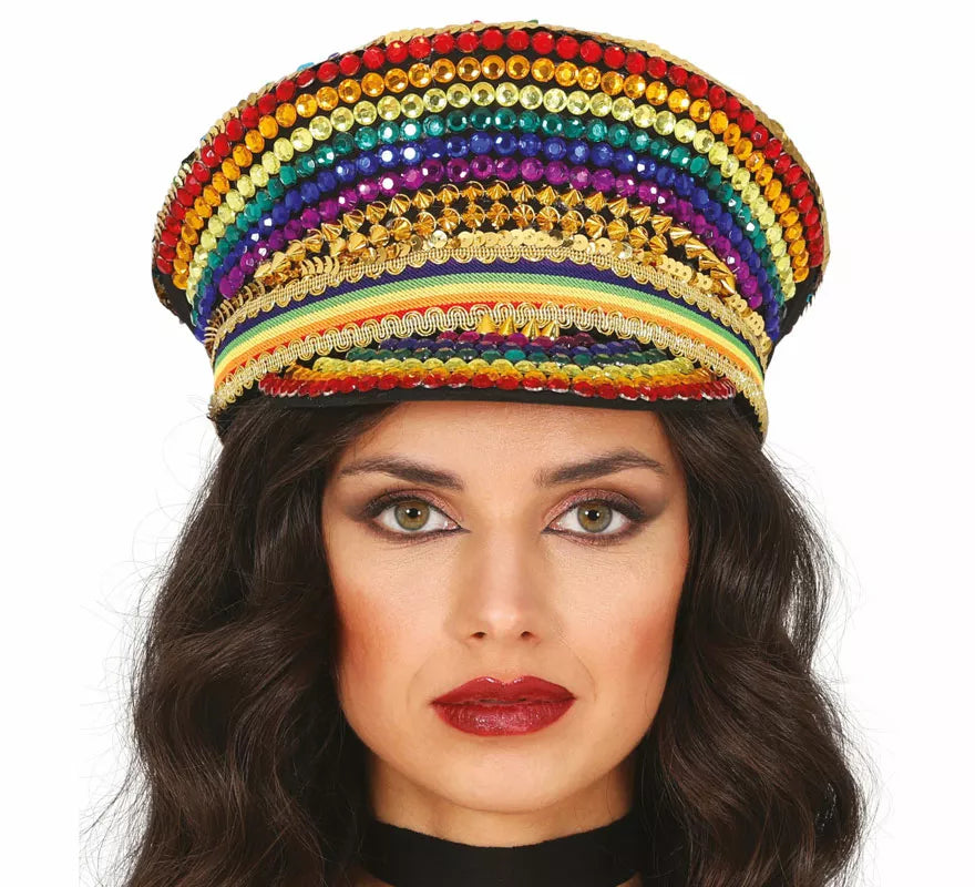 Translation missing: fr.Gorra de Policía multicolor con pedrería adulto