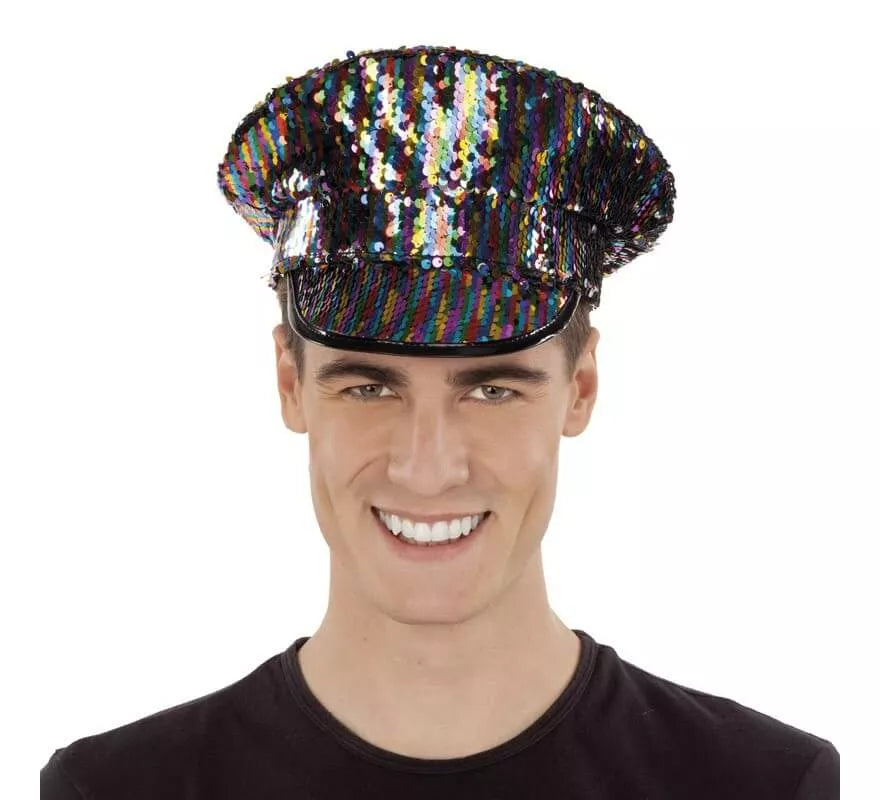 Translation missing: fr.Gorra de Policía negra con lentejuelas Arcoíris