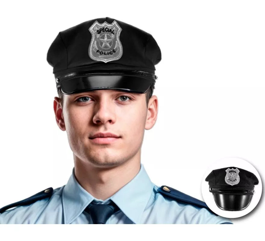 Translation missing: fr.Gorra de Policía negro adulto