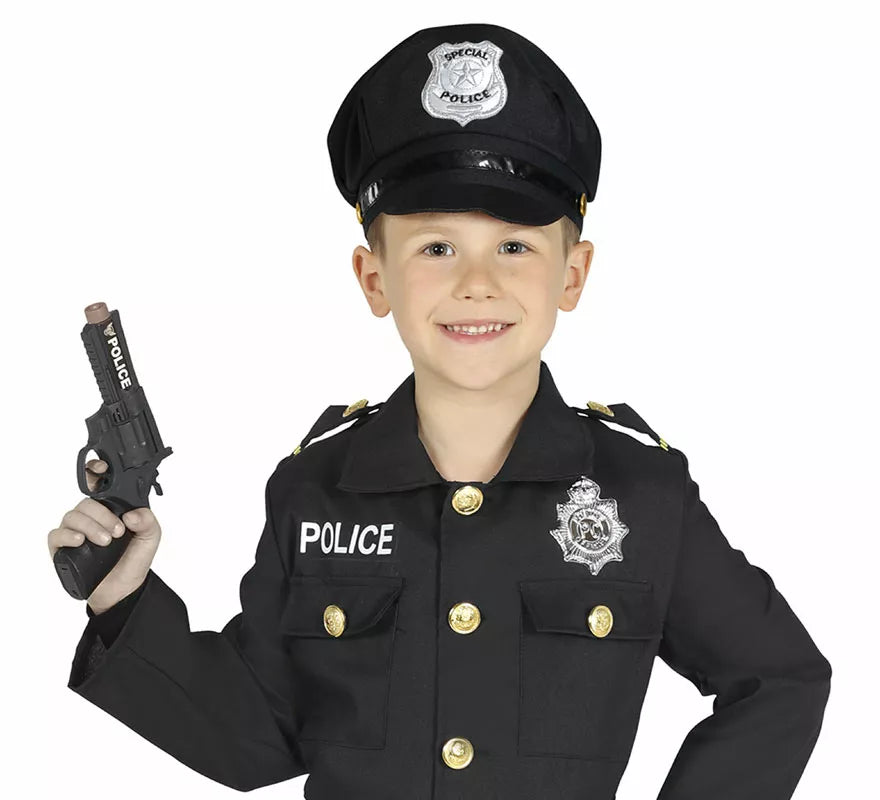 Translation missing: fr.Gorra de Policía negro de tela infantil