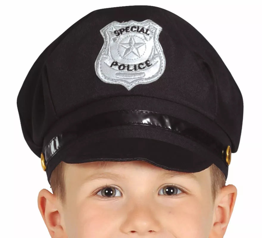 Translation missing: fr.Gorra de Policía negro de tela infantil