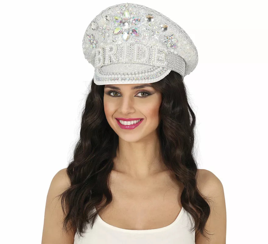 Translation missing: fr.Gorra de Policía plateado Bride con pedrería adulto
