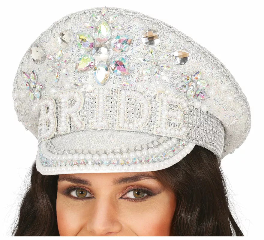 Translation missing: fr.Gorra de Policía plateado Bride con pedrería adulto