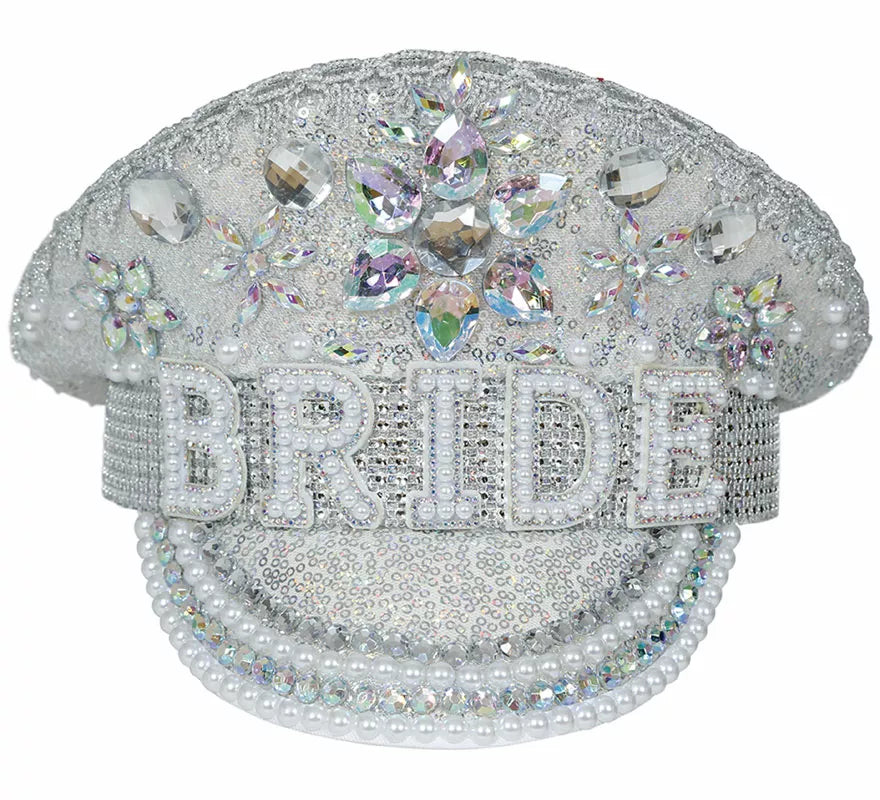 Translation missing: fr.Gorra de Policía plateado Bride con pedrería adulto