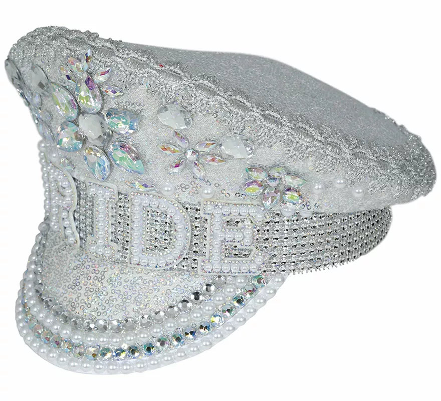 Translation missing: fr.Gorra de Policía plateado Bride con pedrería adulto