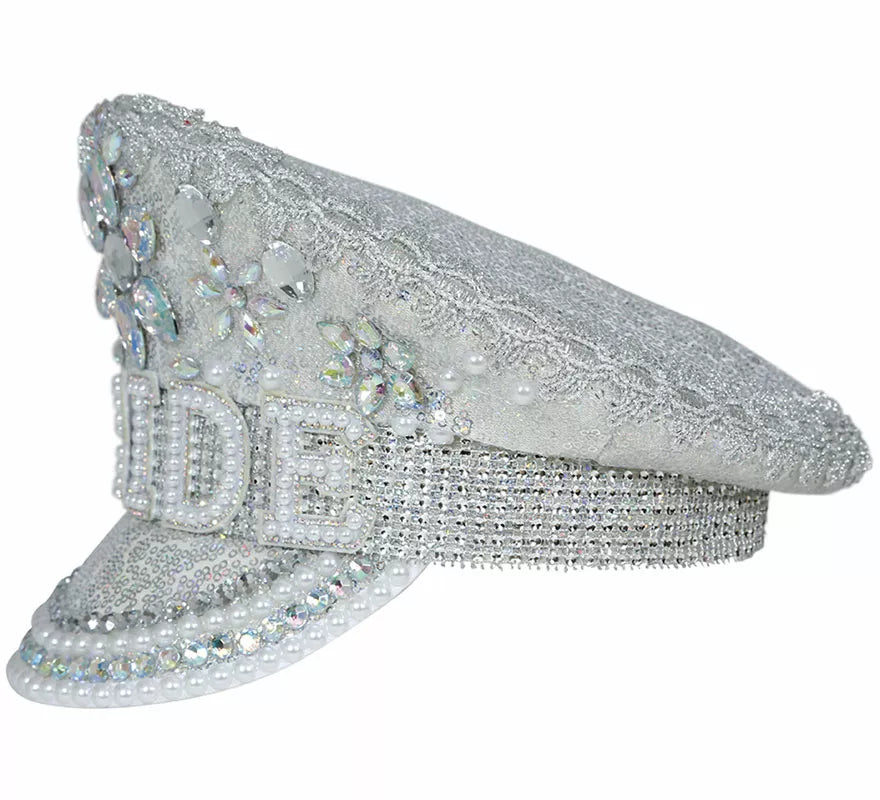 Translation missing: fr.Gorra de Policía plateado Bride con pedrería adulto