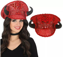 Casquette de police rouge adulte avec cornes