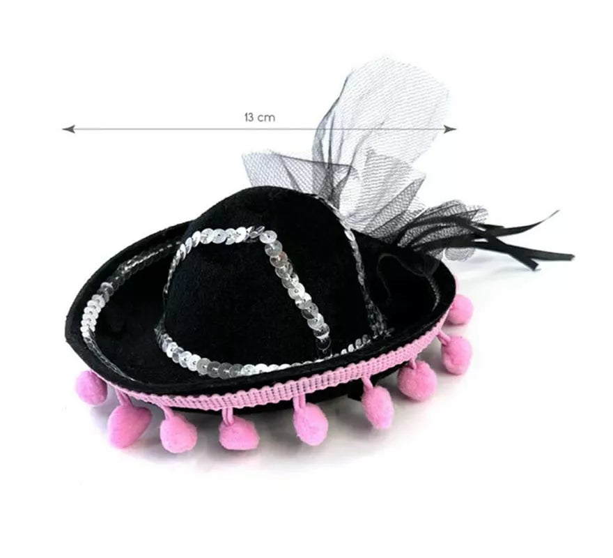 Translation missing: fr.Gorrito Catrina Borlas rosa de 13 cm