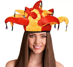 Chapeau Arlequin en velours rouge et jaune