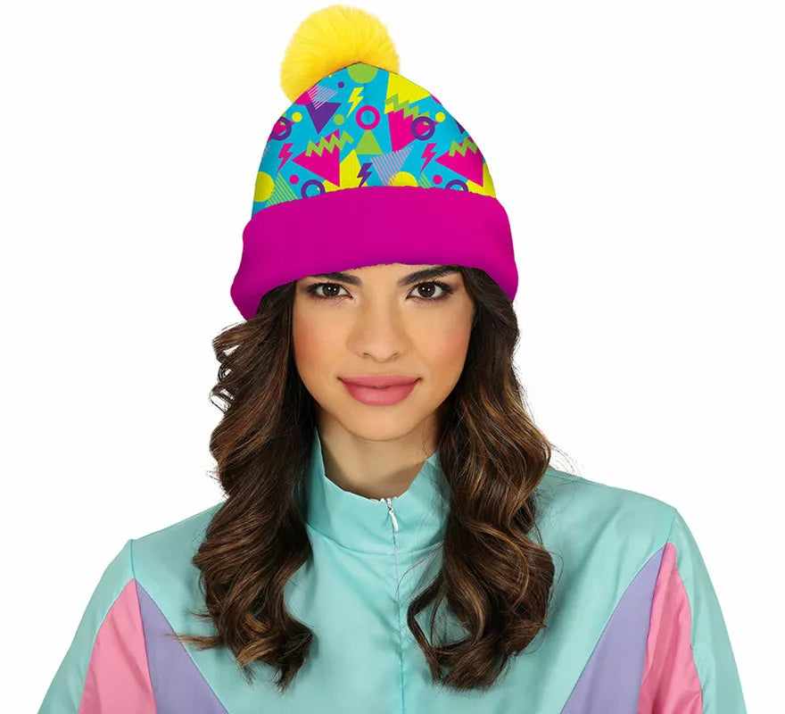 Translation missing: es.Gorro de Lana amarillo y rosa años 80 adulto