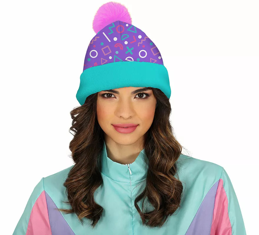 Translation missing: es.Gorro de Lana turquesa y rosa años 80 adulto