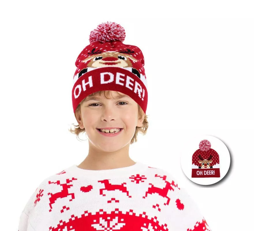 Translation missing: fr.Gorro de Navidad Reno Oh Deer burdeos infantil