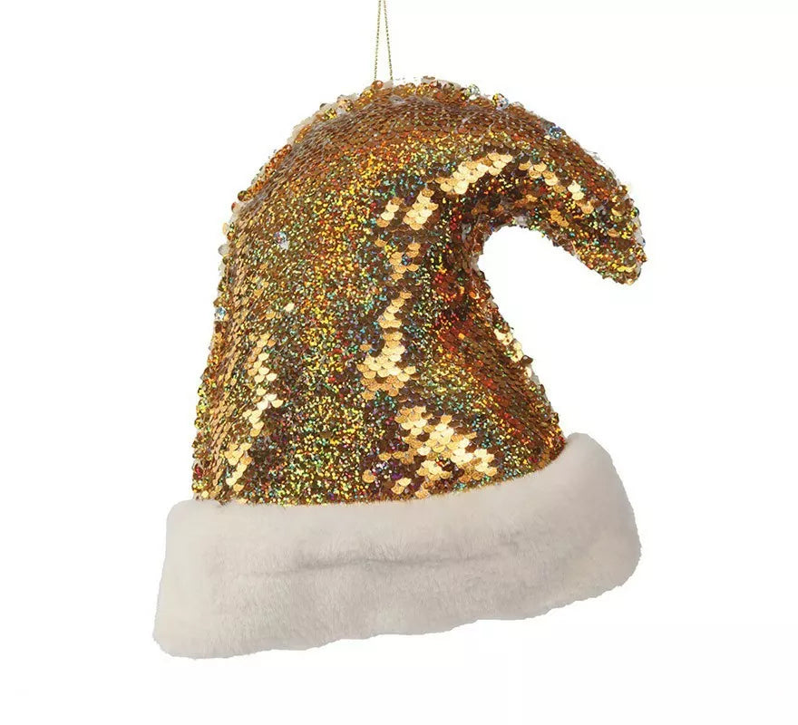 Translation missing: fr.Gorro de Papá Noel Lentejuelas Oro 20 cm para decorar Árbol de Navidad