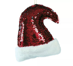 Chapeau de Père Noël Paillettes Rouge 20 cm pour décorer l'arbre de Noël