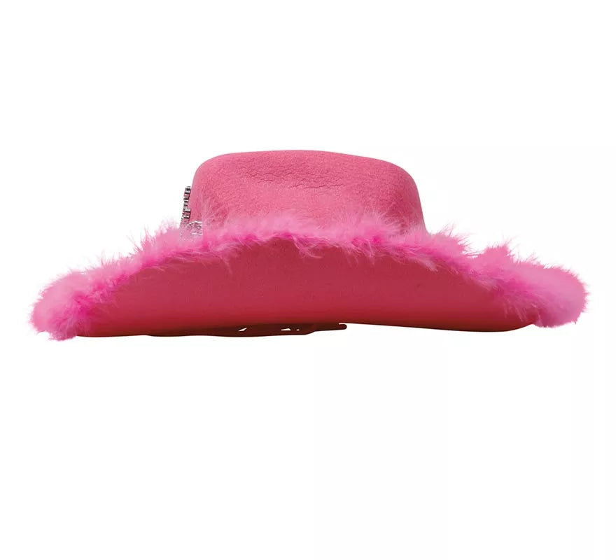 Sombrero de Vaquera Rosa con Boa