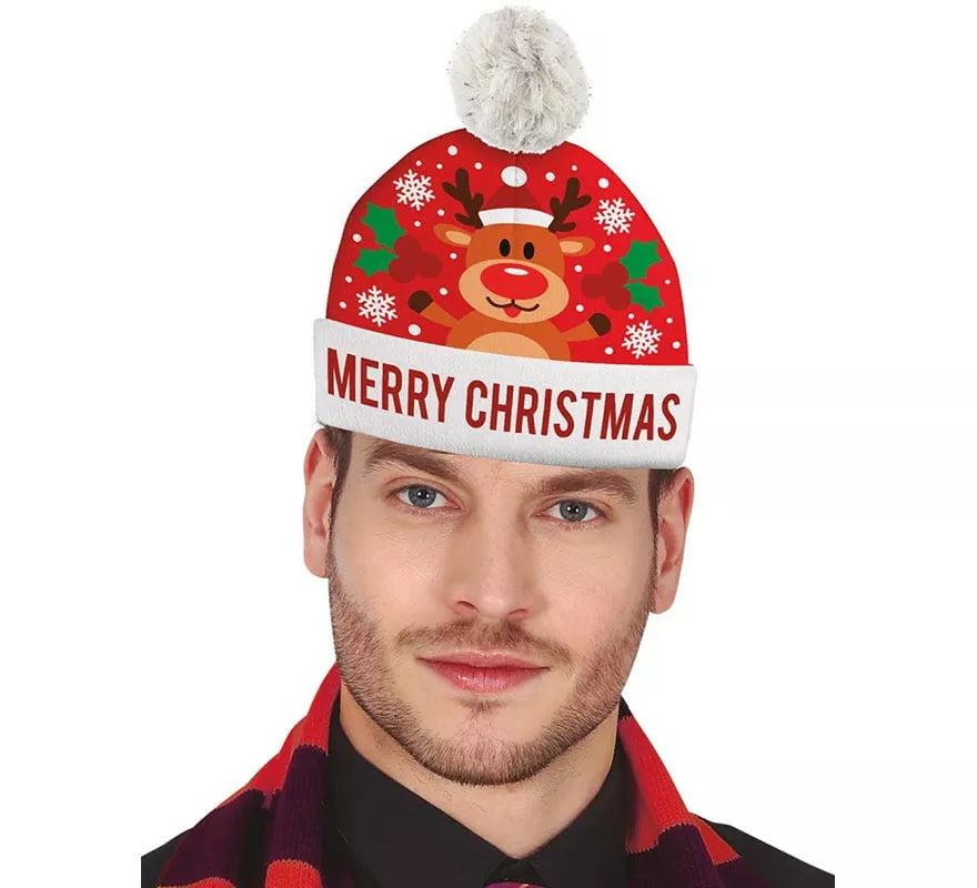 Translation missing: fr.Gorro Navideño Reno Merry Christmas con efecto lana