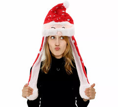 Bonnet de Père Noël avec flocons de neige et oreilles mobiles et lumineuses