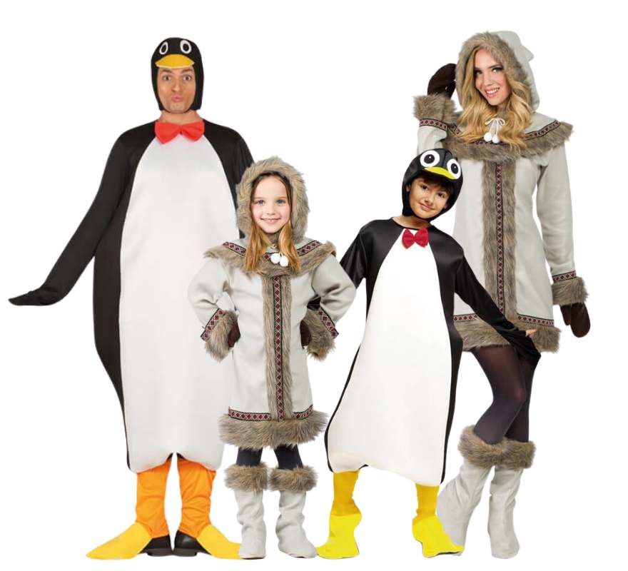 Groupe d'esquimaux et de pingouins