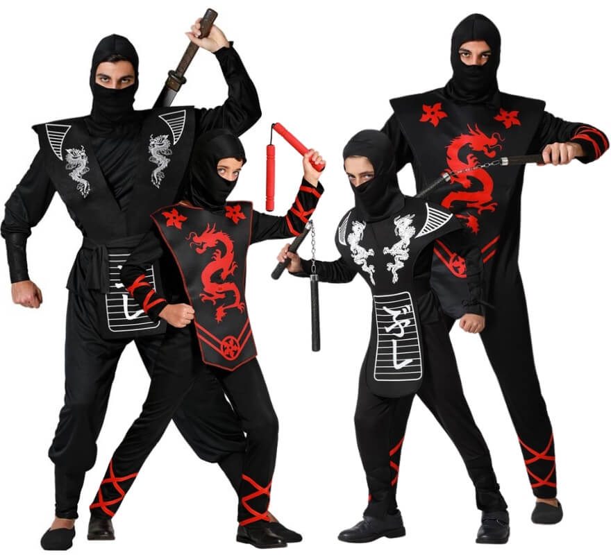 Groupe de ninjas rouges et blancs
