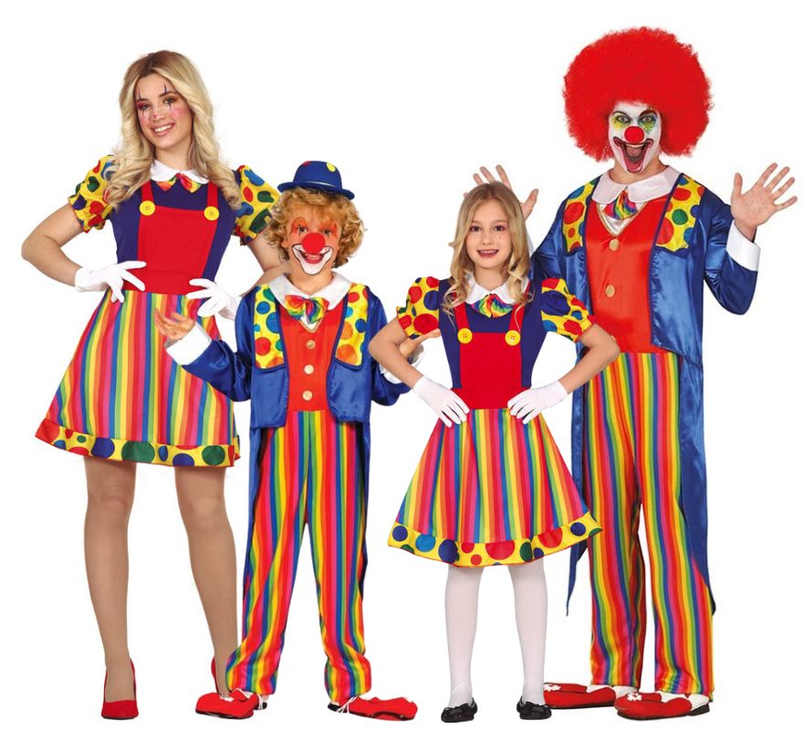 Groupe de clowns rayés multicolores