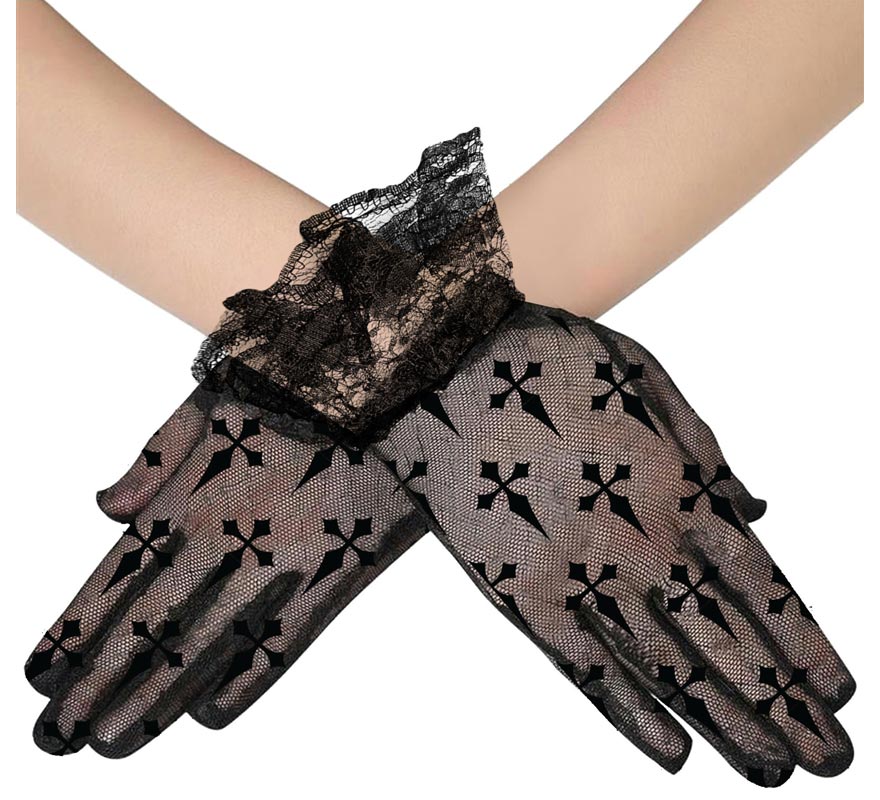Translation missing: fr.Guantes Calados negros de Cruces de 22 cm