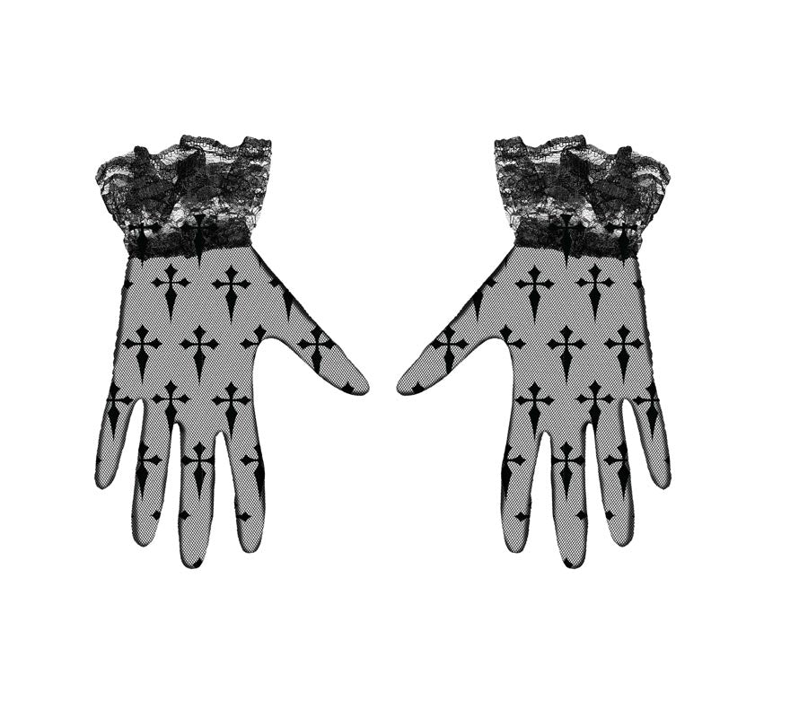 Translation missing: fr.Guantes Calados negros de Cruces de 22 cm