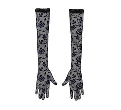 Gants noirs ajourés à fleurs 38 cm