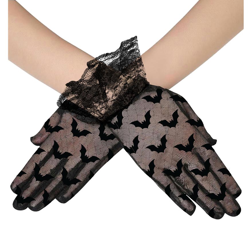 Translation missing: fr.Guantes Calados negros de Murciélagos de 22 cm