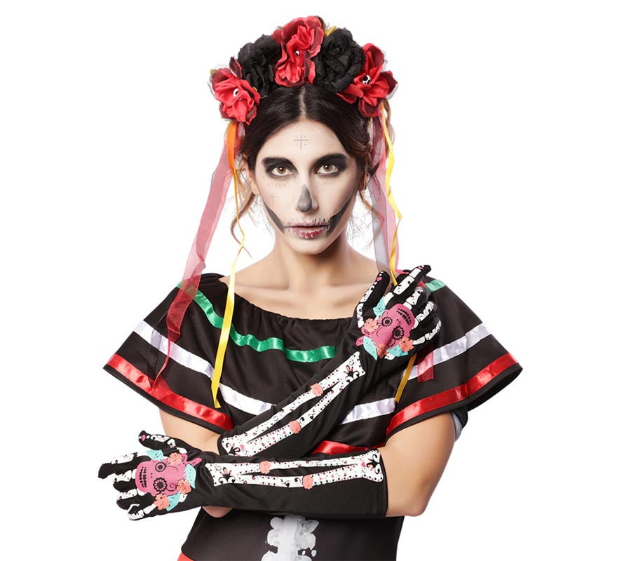 Translation missing: fr.Guantes de Catrina rosa con flores