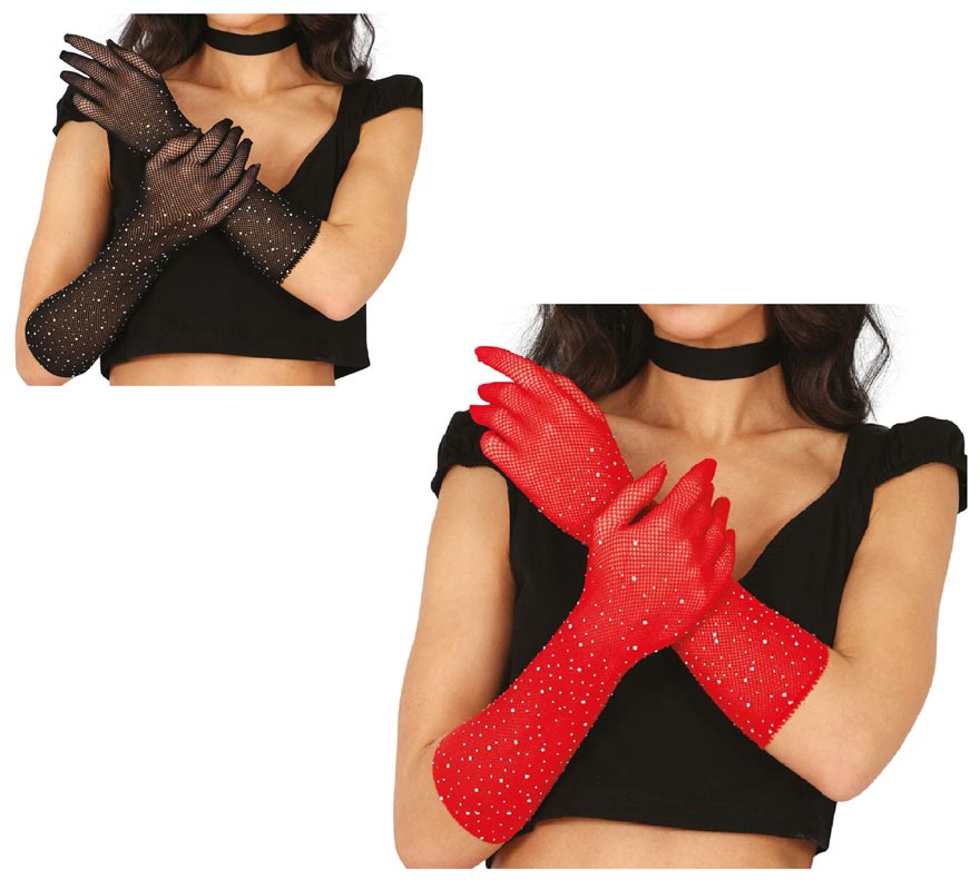 Translation missing: fr.Guantes de Malla con pedrería en varios colores de 30 cm adulto