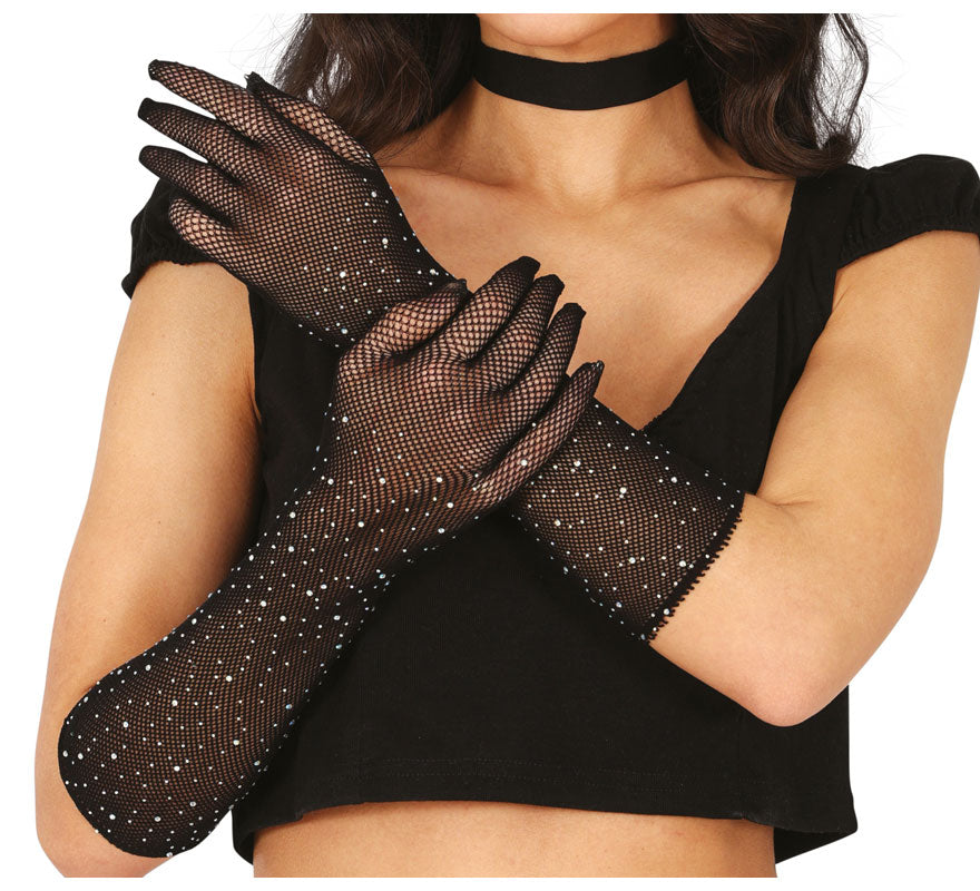 Translation missing: fr.Guantes de Malla con pedrería en varios colores de 30 cm adulto