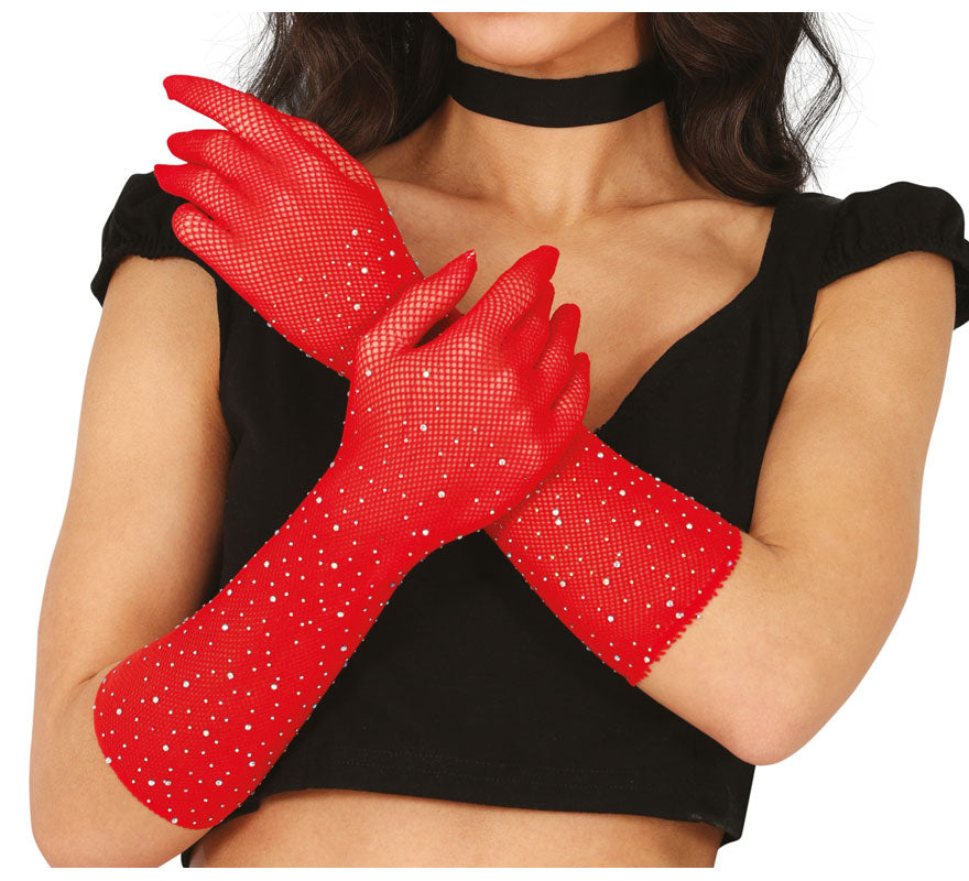Translation missing: fr.Guantes de Malla con pedrería en varios colores de 30 cm adulto