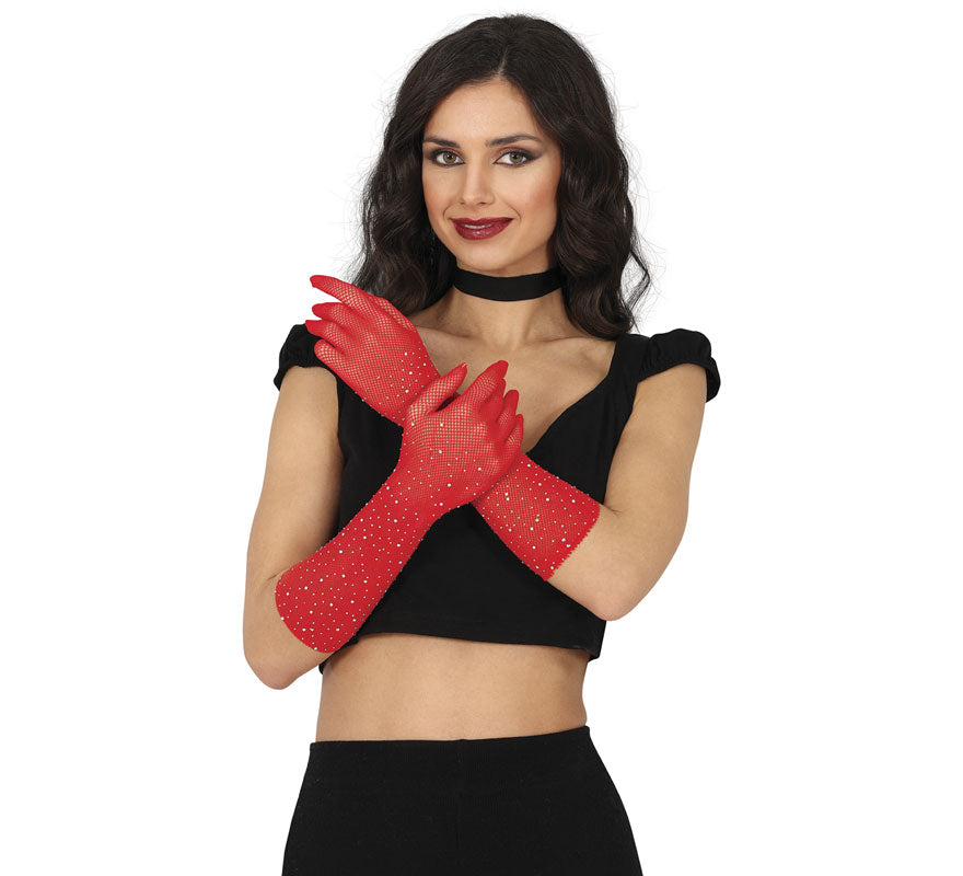 Translation missing: fr.Guantes de Malla con pedrería en varios colores de 30 cm adulto