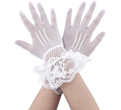 Gants résille blancs avec dentelle