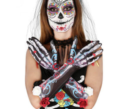 Gants de Squelette avec Fleurs Dia de los Muertos