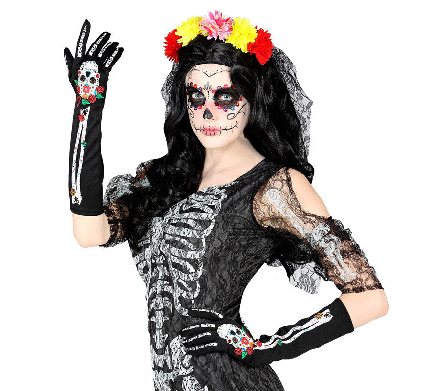 Translation missing: fr.Guantes largos de Catrina Día de Los Muertos de 40 cm