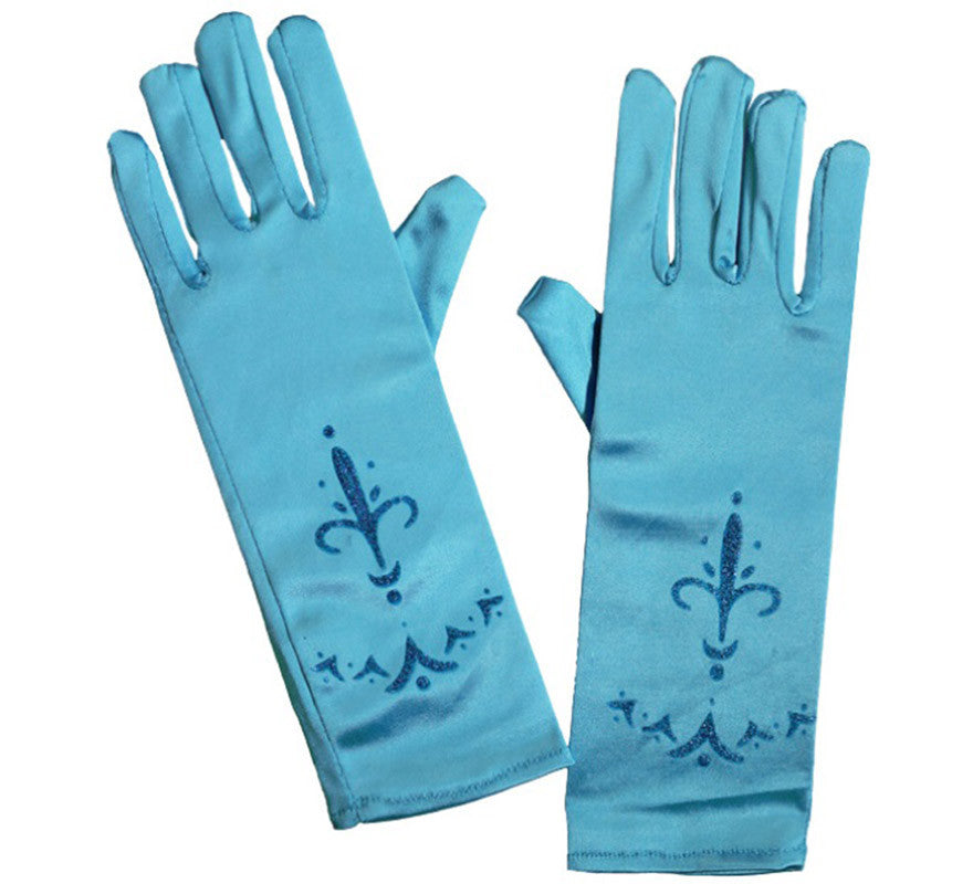 Guantes largos de Princesa azules infantiles de 24 cm