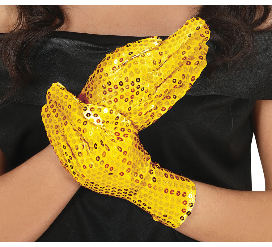 Guantes Oro de Lentejuelas Adulto de 22 cm