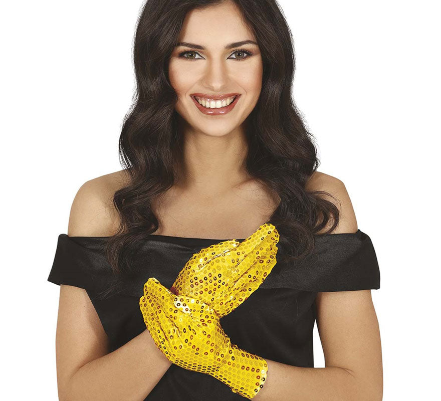 Guantes Oro de Lentejuelas Adulto de 22 cm