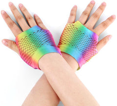 Gants sans doigts à snood courts arc-en-ciel dégradé