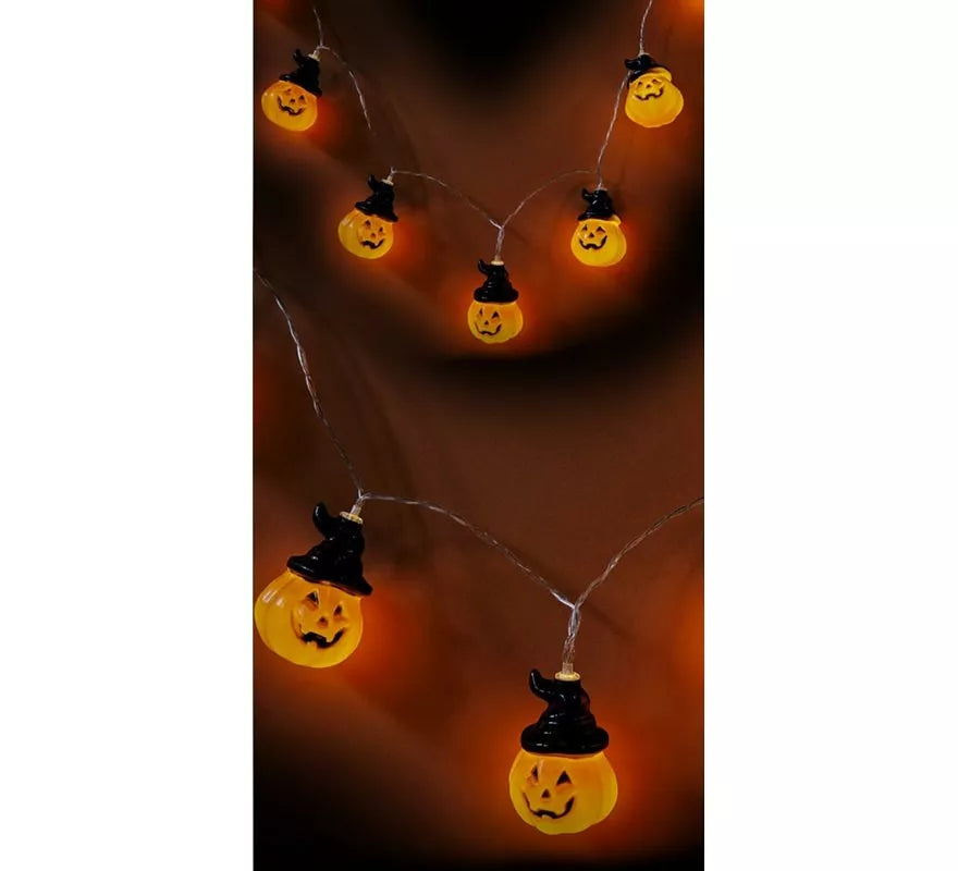 Translation missing: fr.Guirnalda de 10 Calabazas con Sombrero con LED de 150 cm