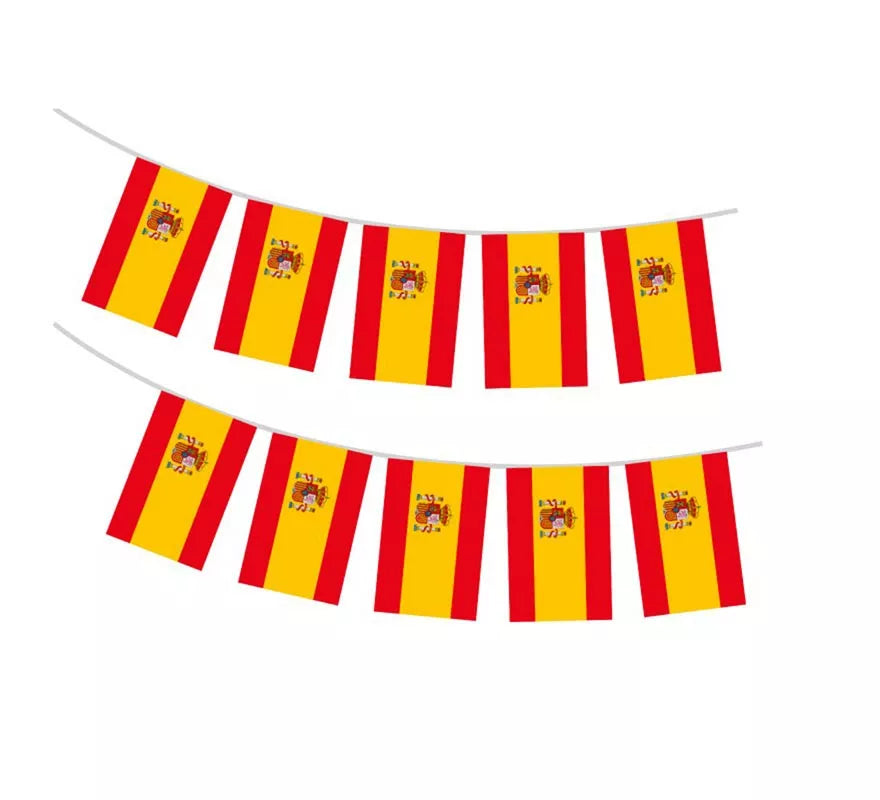 Translation missing: fr.Guirnalda de Banderas de España de plástico 20x30 cm de 10 m de largo