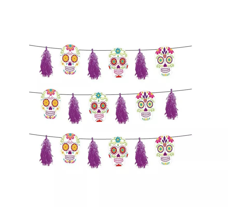 Translation missing: fr.Guirnalda de Día de los Muertos morado con fleco de 3 m