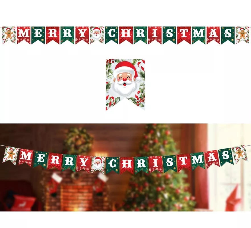 Translation missing: fr.Guirnalda de Feliz Navidad con Papá Noel y Reno de 300x20x15 cm